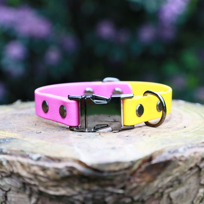 Mabel clasp dog collar pink and yellow - Front