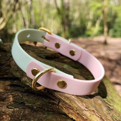 Mabel Dog Collar Pastel Pink and Mint Green - Back D-Ring